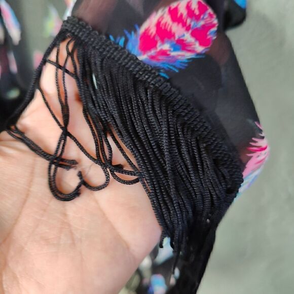 Xhilaration Boho Rainbow Color way Feather Print Open Front Cardigan - Picture 4 of 6